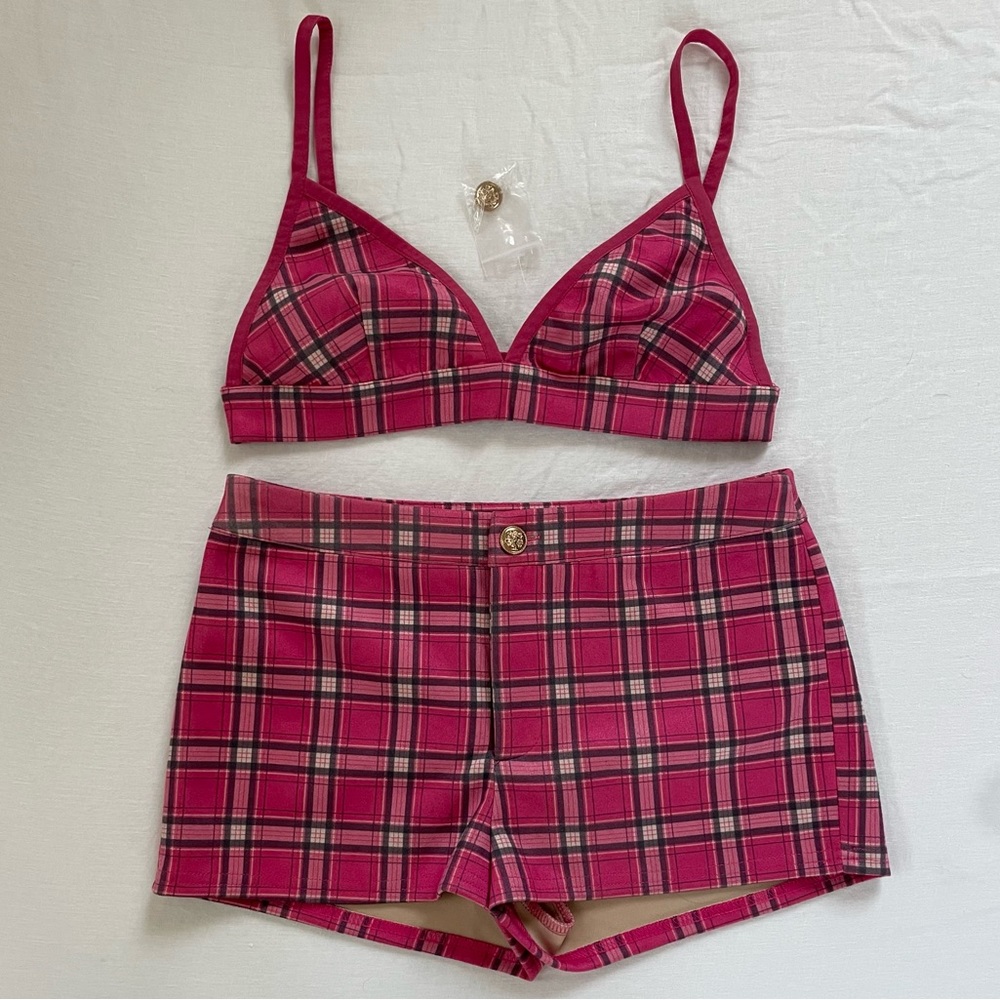 Dollskill Pink Plaid Bralette and Shorts Set